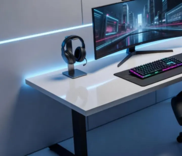 Nowoczesne stanowisko gamingowe z podświetleniem RGB i trzema monitorami